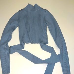 Knitted baby blue crop top (open back)